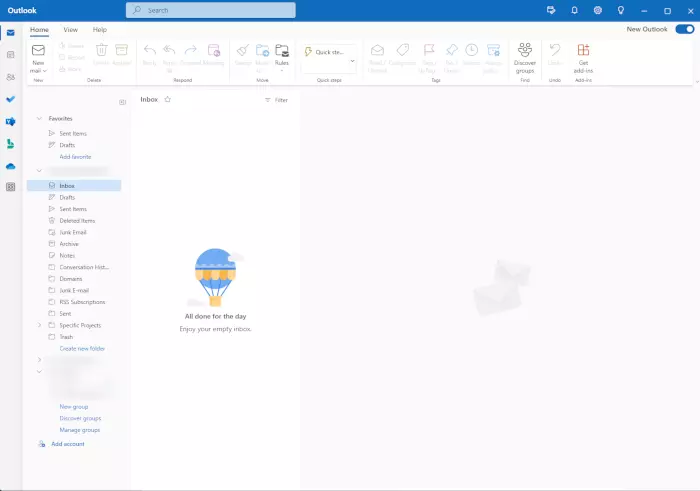 Screenshot of the main view in the preview version of Outlook