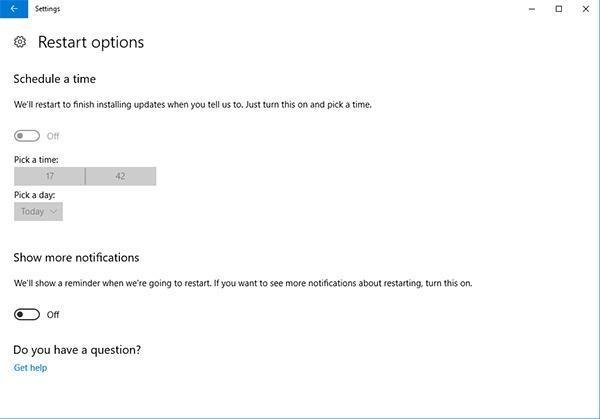 Restart Options panel