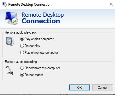 Remote Desktop sound options