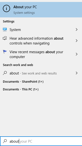 Type "About" into the search box