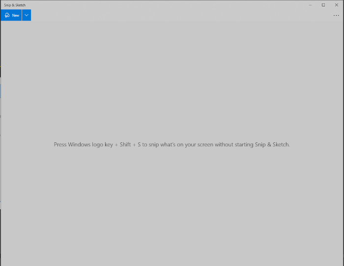 Screenshot of the initial Snip & Sketch screen