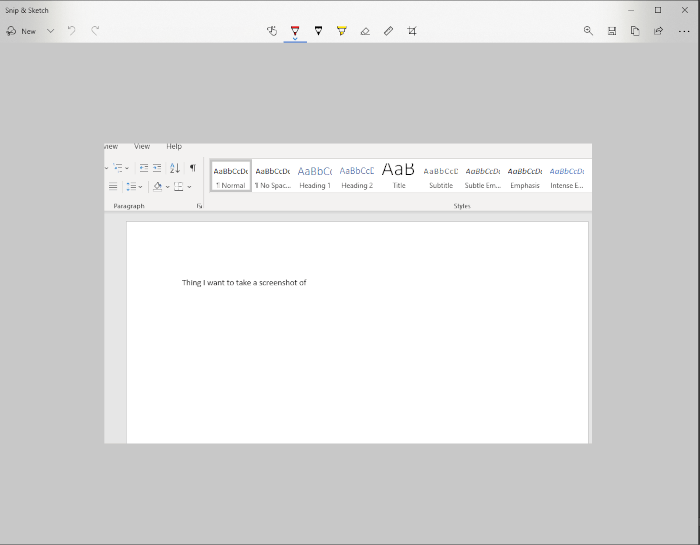 Screenshot of page selection within Snip & Sketch