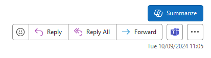 A screenshot of the Summarise button in Microsoft Outlook