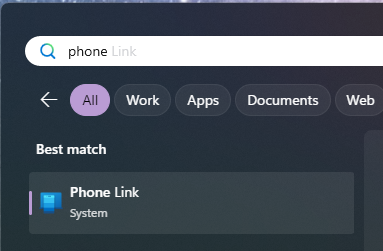 Search for "Phone Link" in the start menu