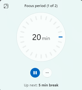 A screenshot of the focus countdown timer, in this case, counting down from 20 minutes