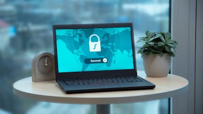 A laptop with a security image on it