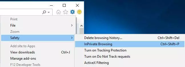 Switch on InPrivate Browsing in Internet Explorer
