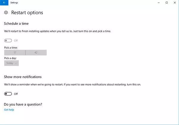 Restart Options panel