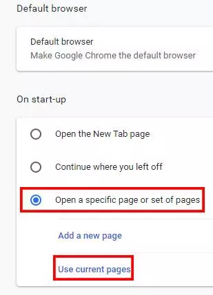 Pick "Open a specific set of pages"