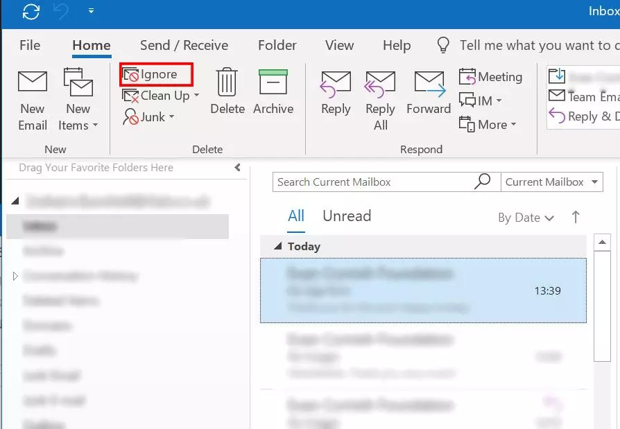 Select message and click Ignore
