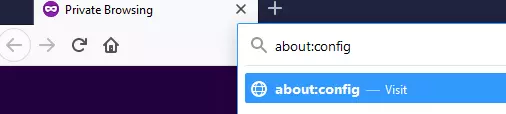 Enter about:config into address bar