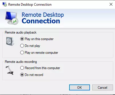 Remote Desktop sound options