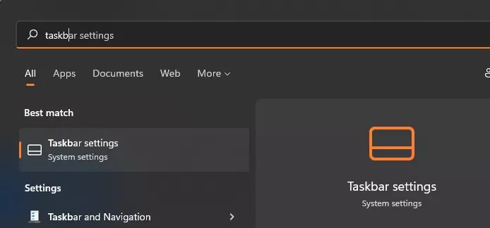 Open the taskbar settings from the start menu by typing "taskbar" or right clicking the taskbar