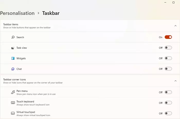 A series of options will be displayed that can be toggled
