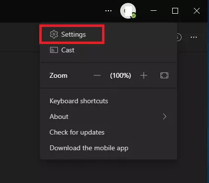 Screenshot showing the Teams menu with Settings highligted