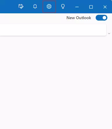 Screenshot of the top right panel in the new Outlook with the cog "Settings" button highlighted