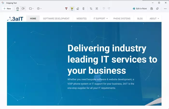 A screenshot showing a section of the 3aIT website snipped out using the snipping tool