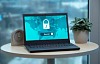 A laptop with a security image on it