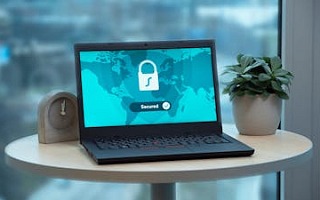 A laptop with a security image on it