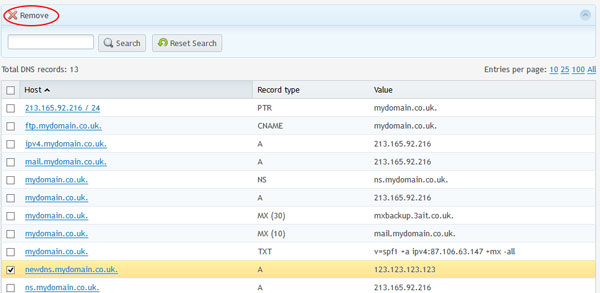 Tick the box by the record(s) you want to delete then click "Remove". Follow step 3 above when done.
